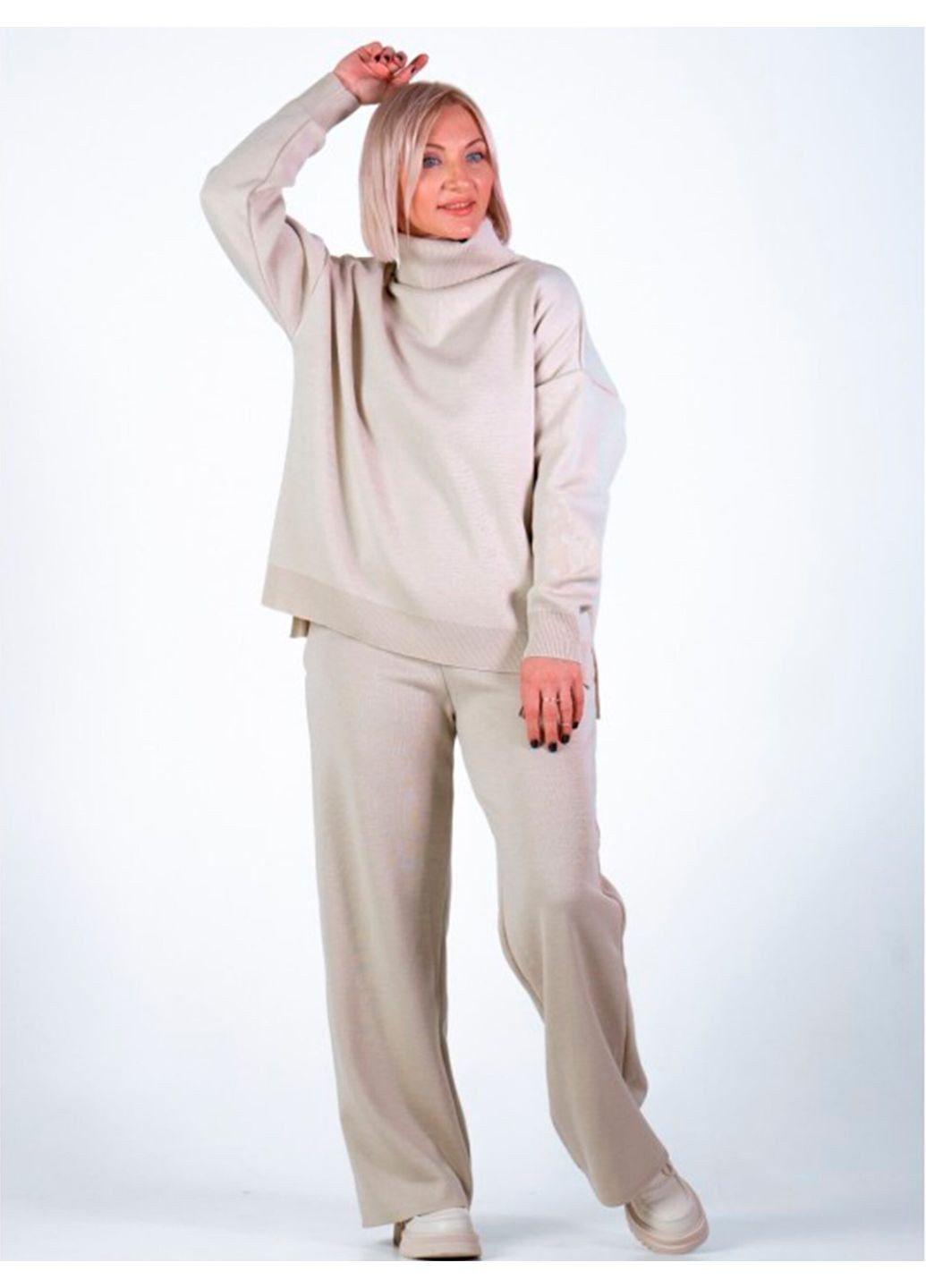 Бежевий демісезонний однотонний жіночий светр з коміром-стійкою (sviter-n2115-25) Nita