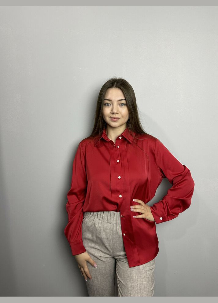 Красная блузка женская дизайнерская красная на пуговицы mkjl30775, Modna KAZKA
