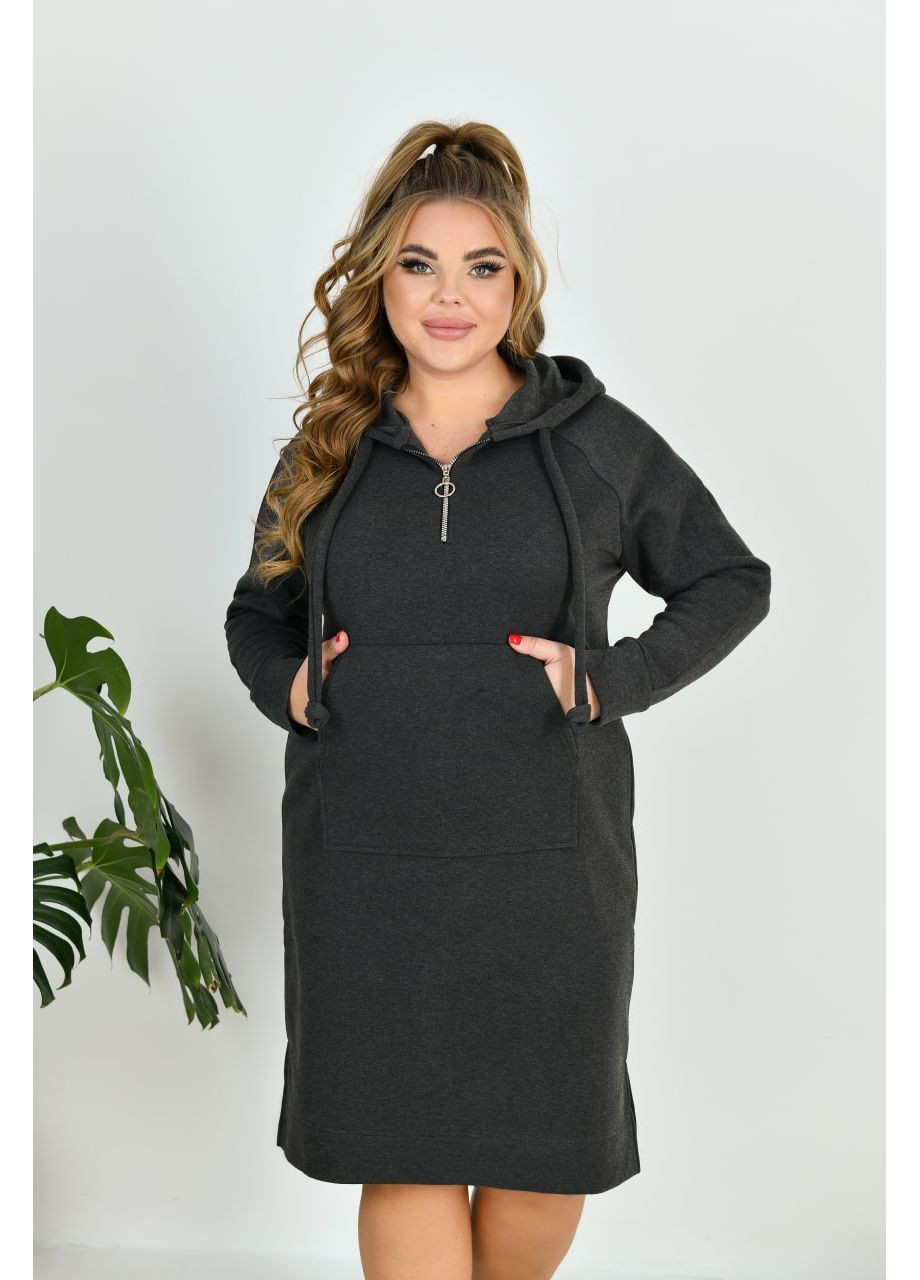 Графитовое повседневный, кэжуал женское теплое платье в спортивном стиле из мягкого трикотажа No Brand однотонное