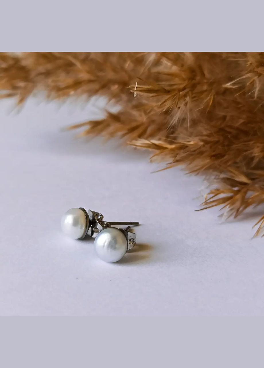 Сережки-пусети Перли натуральні річкові d-8 мм нержавіюча сталь довжина 16 мм No Brand Підвіски (301910887)