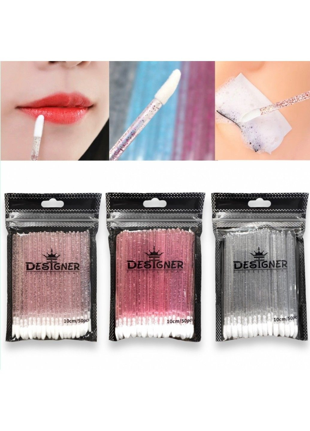 Одноразовые велюровые кисточки для наращивания ресниц, макияжа губ, снятия макияжа (50 шт./ уп.) Designer Professional (292316571)
