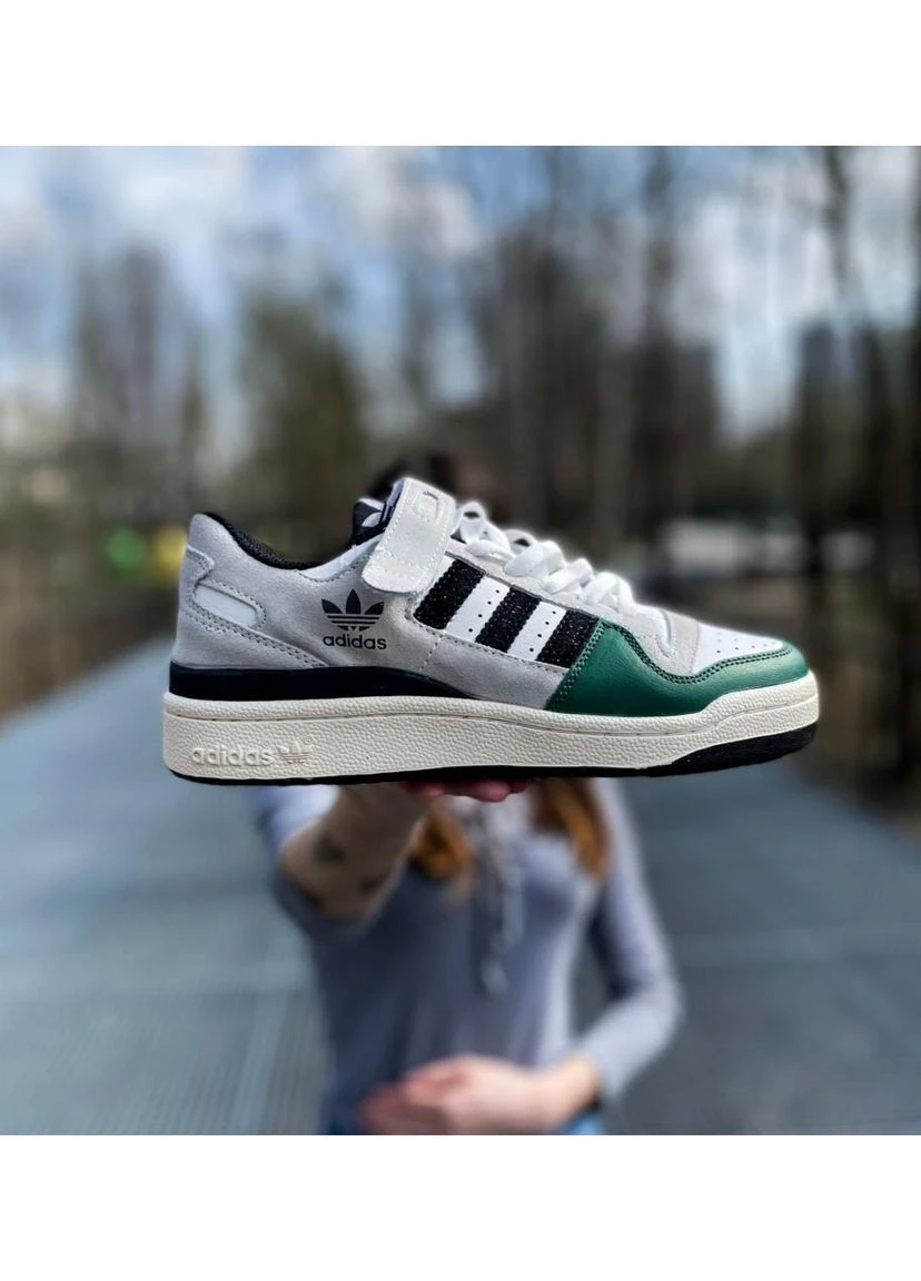 Белые летние кроссовки adidas forum low white green black адидас форум No Brand