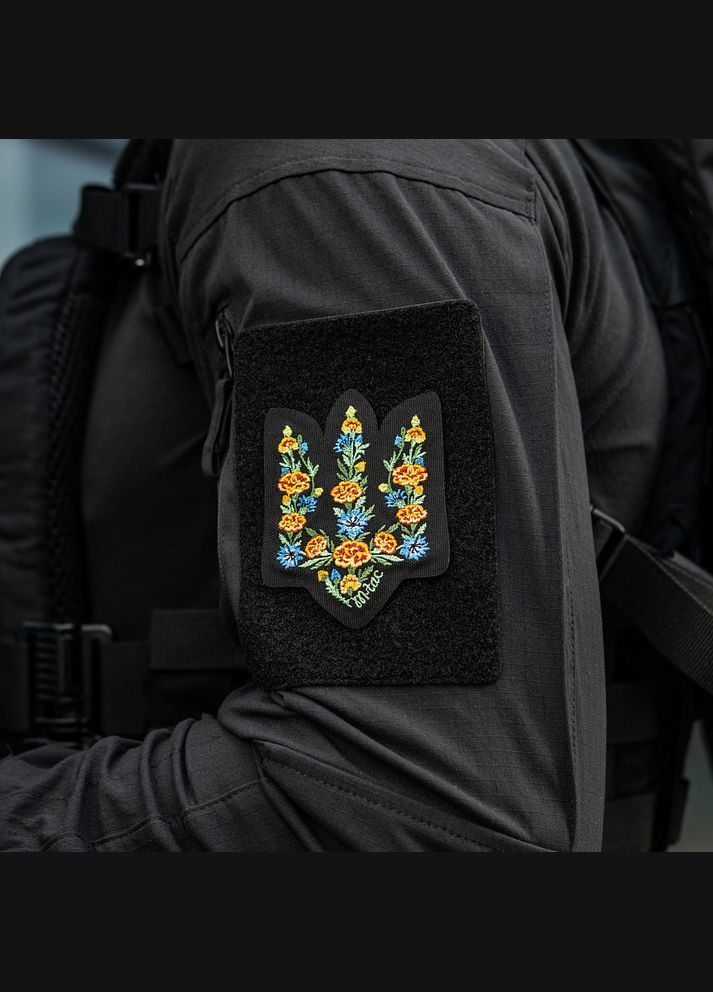Нашивка Тризуб Чорнобривці (вишивка) Black M-TAC (315047663)
