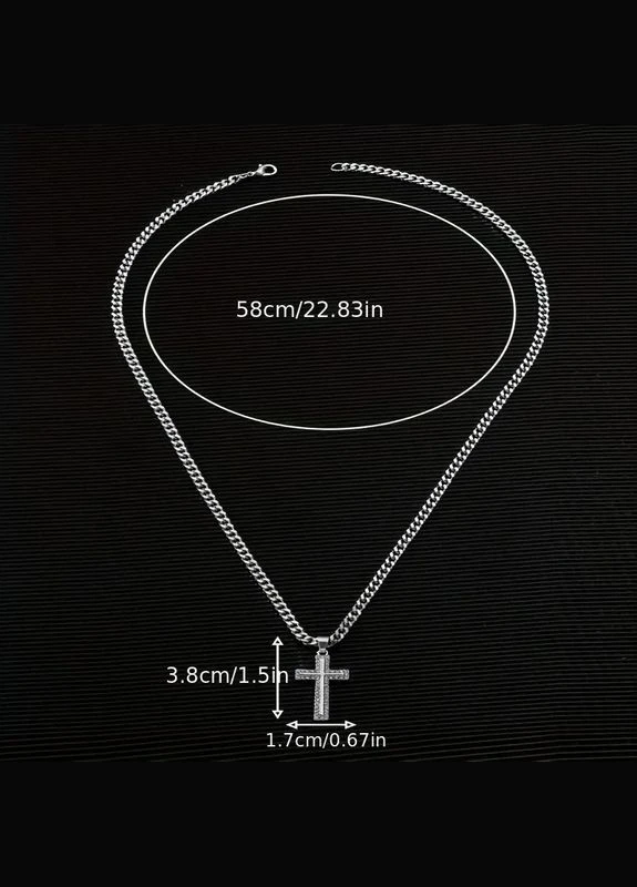 Серебристая подвеска-крест с белыми стразами и цепочкой 3.8 см, 58 см LuxAurum116 Liresmina Jewelry (338185683)
