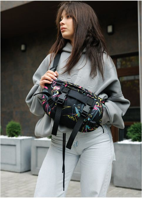 Велика сумка через плече з екошкіри жіноча бананка DynamicDart принт "ABSTRACT" Sambag (302008410)