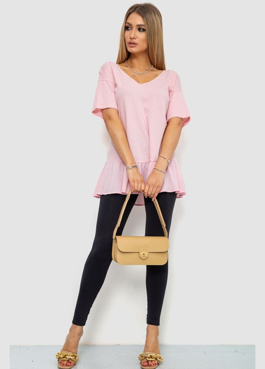 Светло-розовая летняя футболка нарядная, цвет черный, Ager