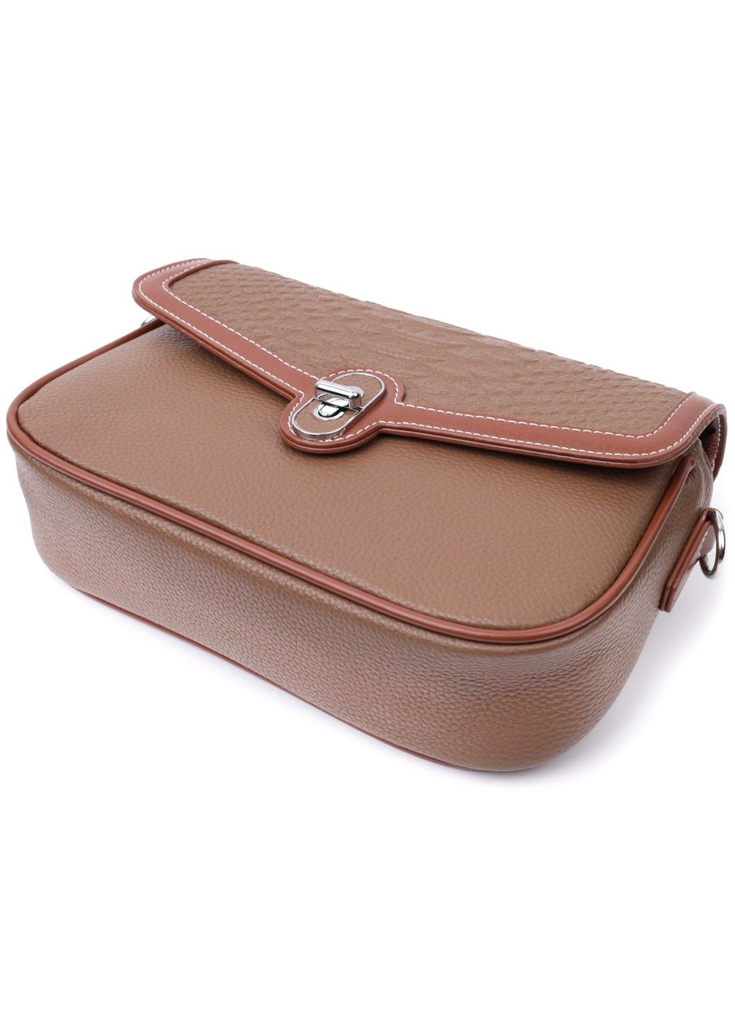 Жіноча сумка з фактурним клапаном з натуральної шкіри 22621 Коричнева Vintage (297956961)