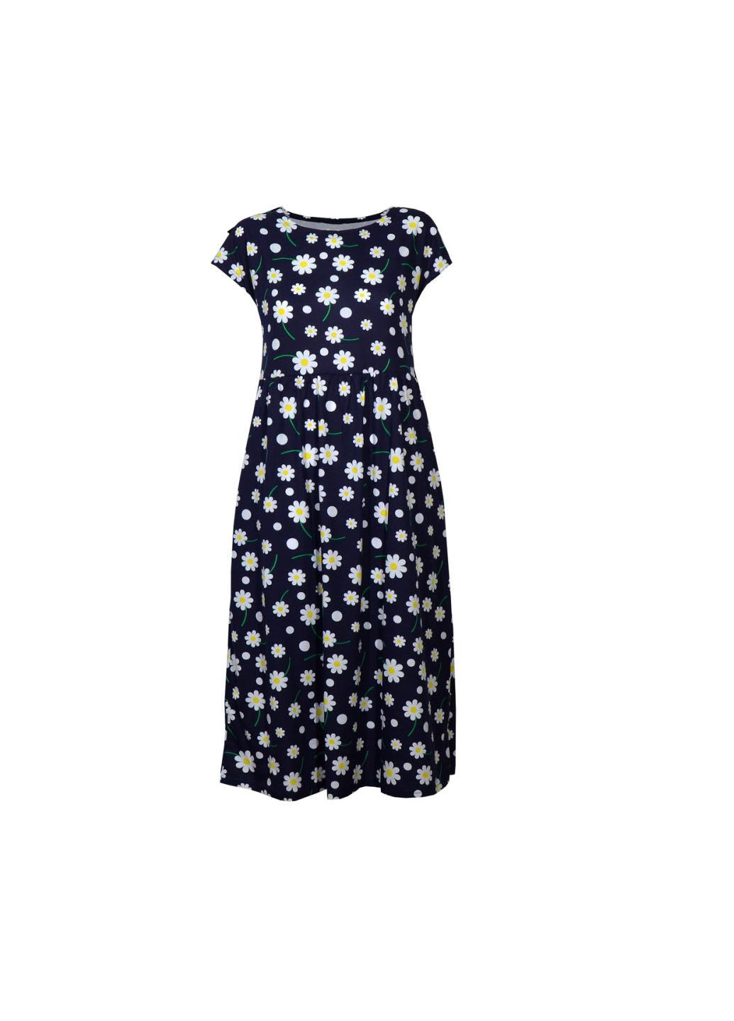 Чорна кежуал сукня трикотаж "ромашки" Ярослав з квітковим принтом