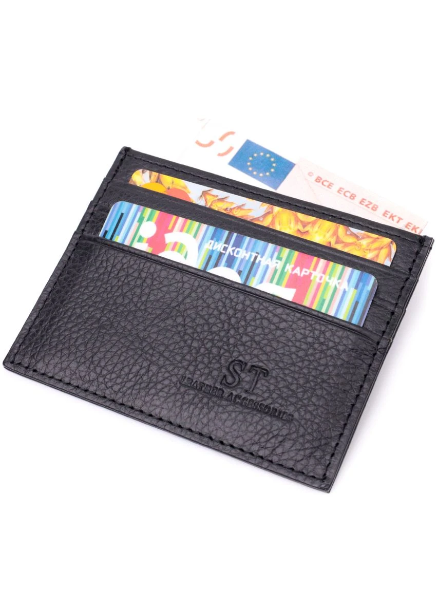 Стильный кард-кейс из натуральной кожи ST Leather Черный Верховинка 22447 (398291947)