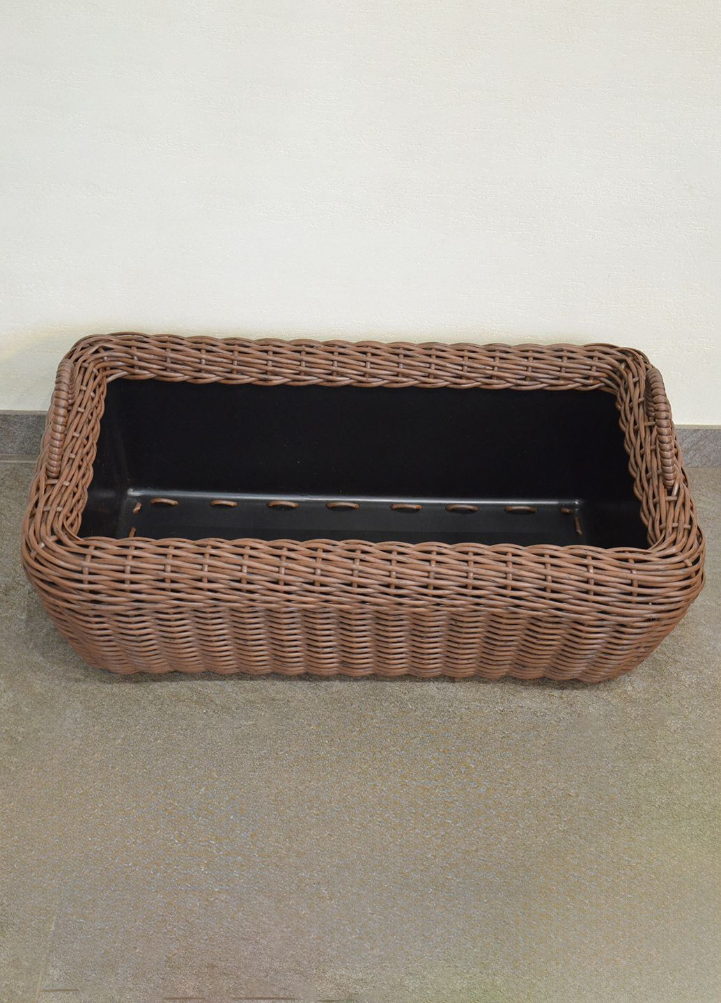 Корзина прямоугольная для дров (дровница) плетенная из искусственного ротанга ручной работы. Цвет Молочный шоколад. 45 литров Handmade (327878871)