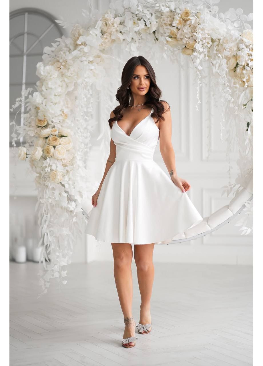 Молочна святковий, вечірня жіноча сукня міні на бретелях із спідницею кльош MonCher