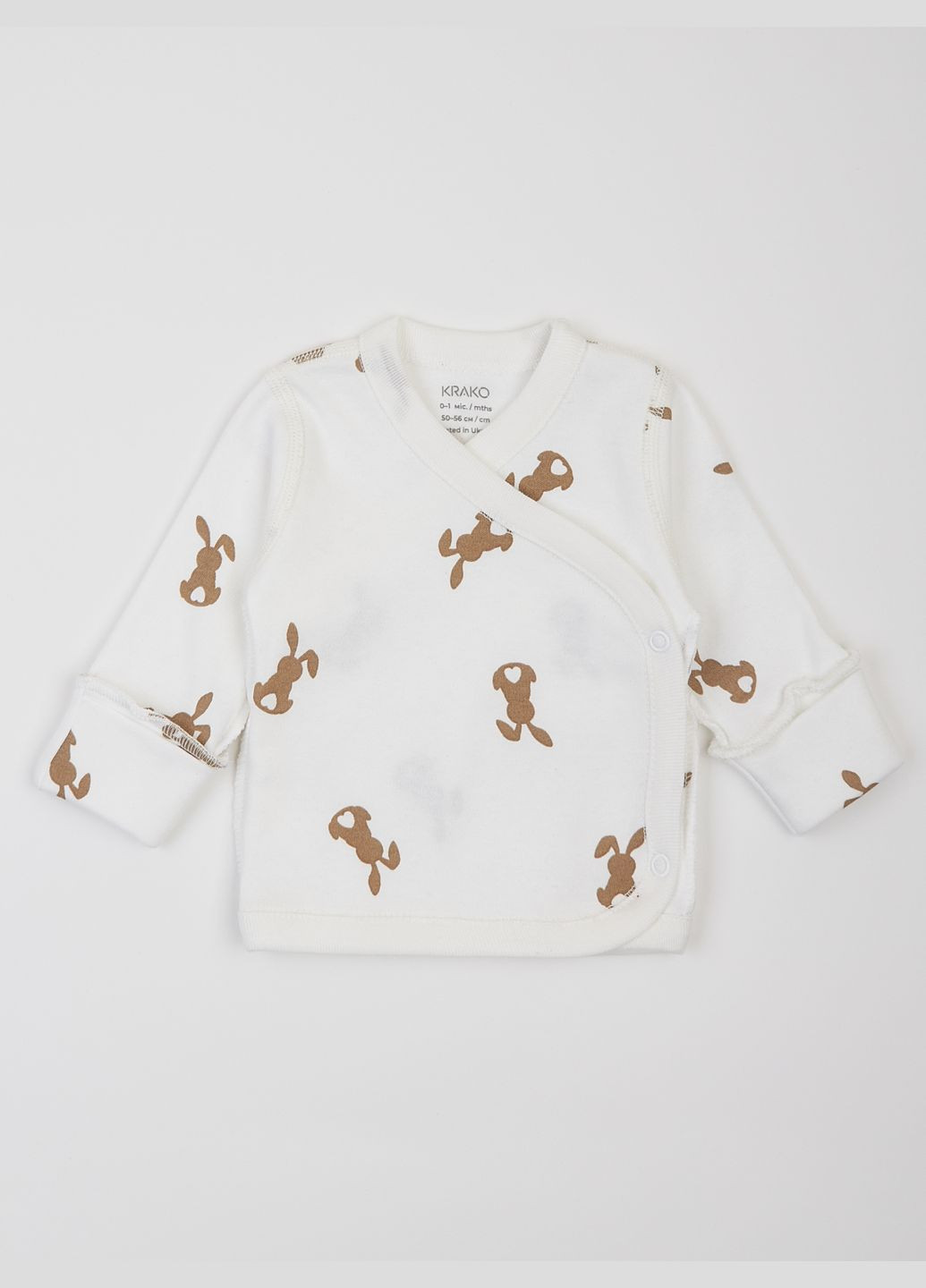 Молочный демисезонный комплект для малышей утеплённый зайчики: кофточка на запах, штанишки и шапочка KRAKO