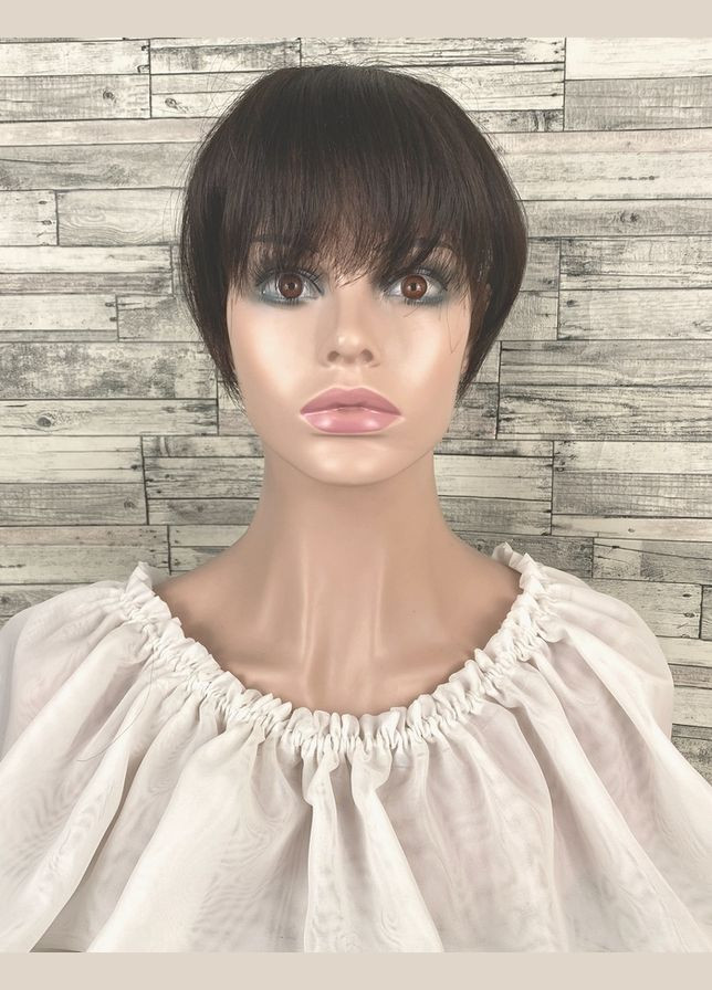 Накладка чубчик з натуральних волосся темно-коричневого кольору з імітациєю росту волосся пряма No Brand 1913 (304766023)