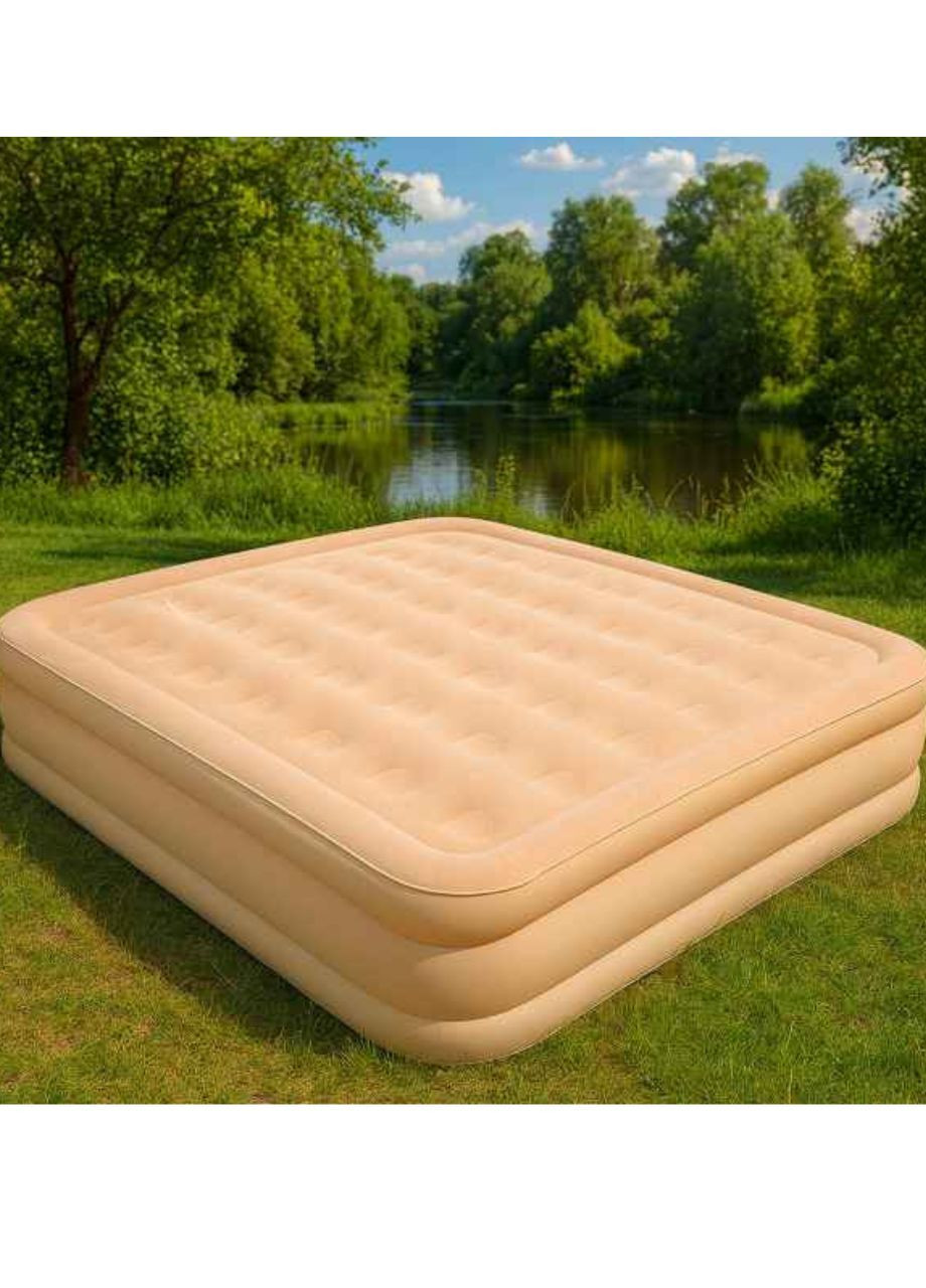 Матрас надувной двухместный со встроенным насосом 200х180х40 см Бежевый No Brand (364549965)