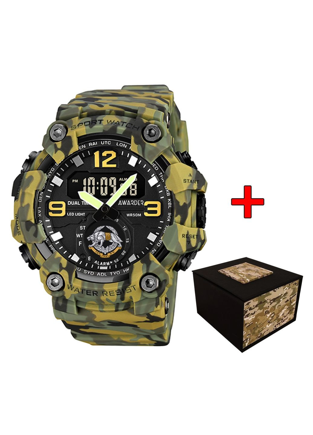 Наручные часы камуфляжные для мужчин водонепроницаемые с будильником и секундомером ProDobro (367266895)