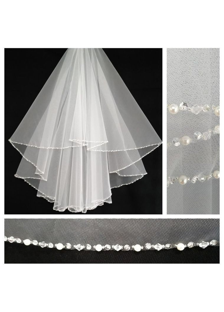 Фата з ручною вишивкою на краю 2074 біла, айворі No Brand (369162901)