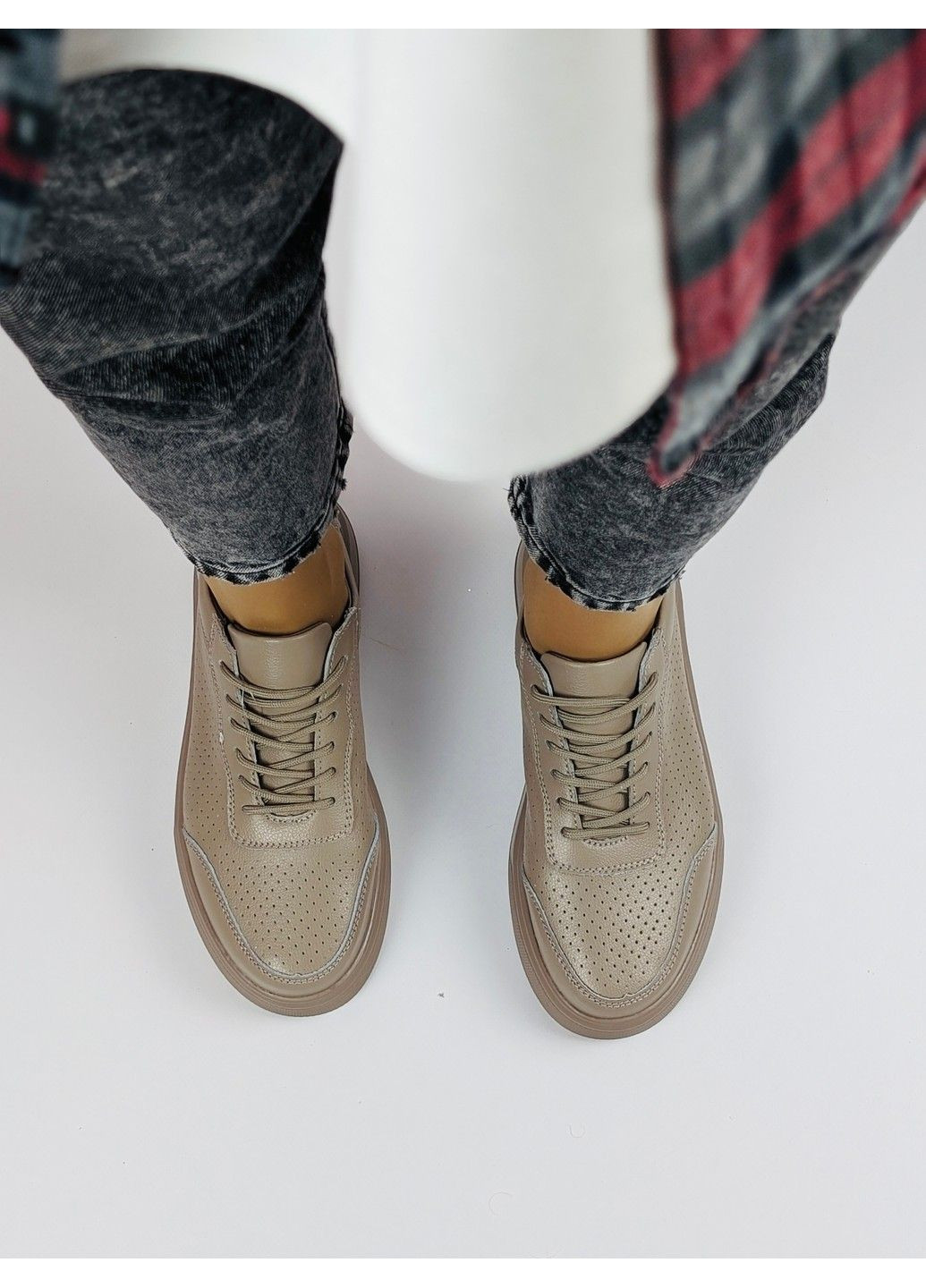 185 Кросовки Кожаные Бежевые летние с перфорацией KDSL бежевые лето (293247467)