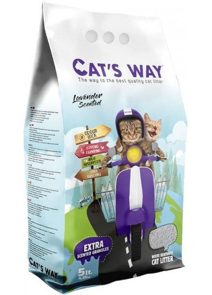 Бентонитовый наполнитель для котов Лаванда + фиолетовые гранулы, 5л Cat's Way (278309908)