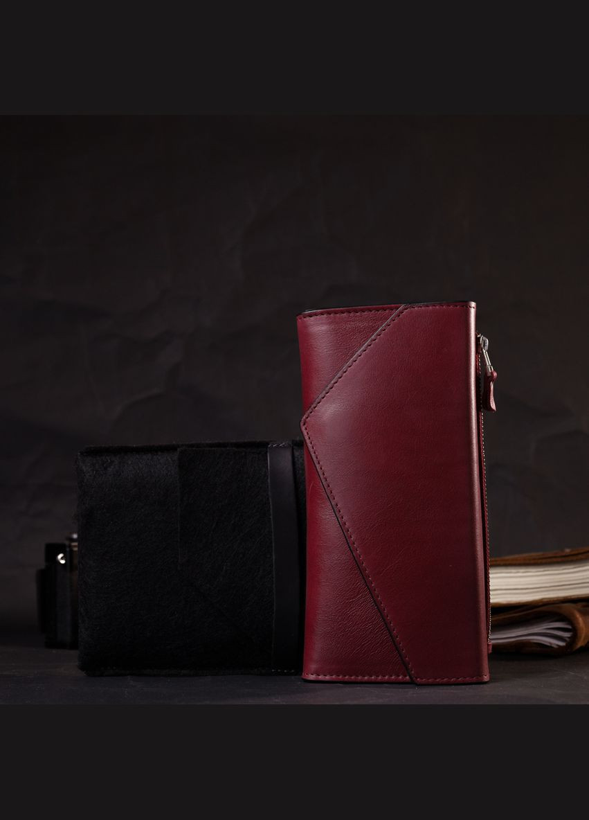 Жіночий гаманець із монетницею зовні з натуральної шкіри 11647 Бордовий Grande Pelle (306881954)