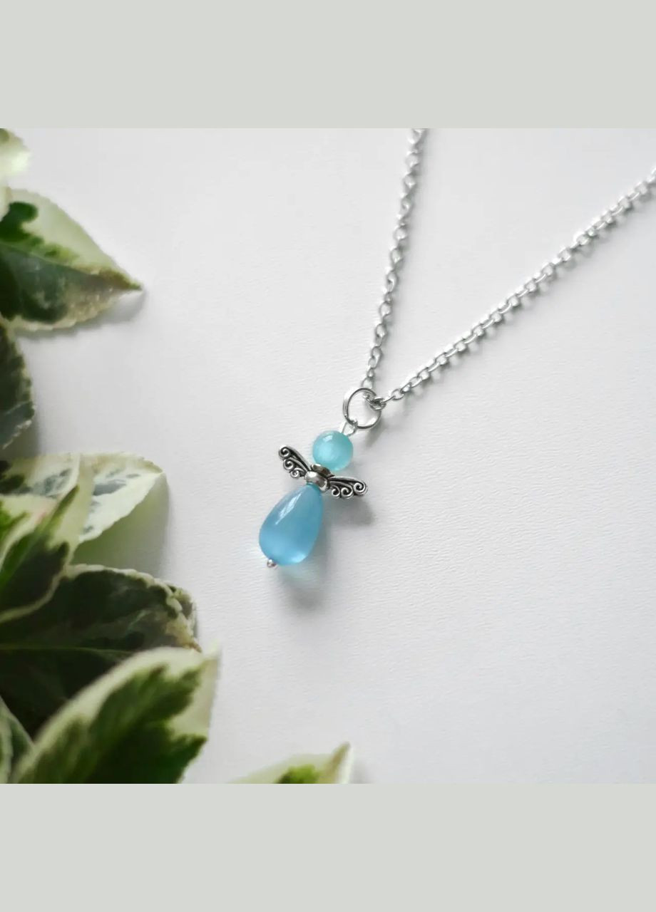 Ангелочек Кошачий Глаз голубой 24х13мм+- на цепочке нержавеющая сталь L-40-45см No Brand Кулон (315516296)