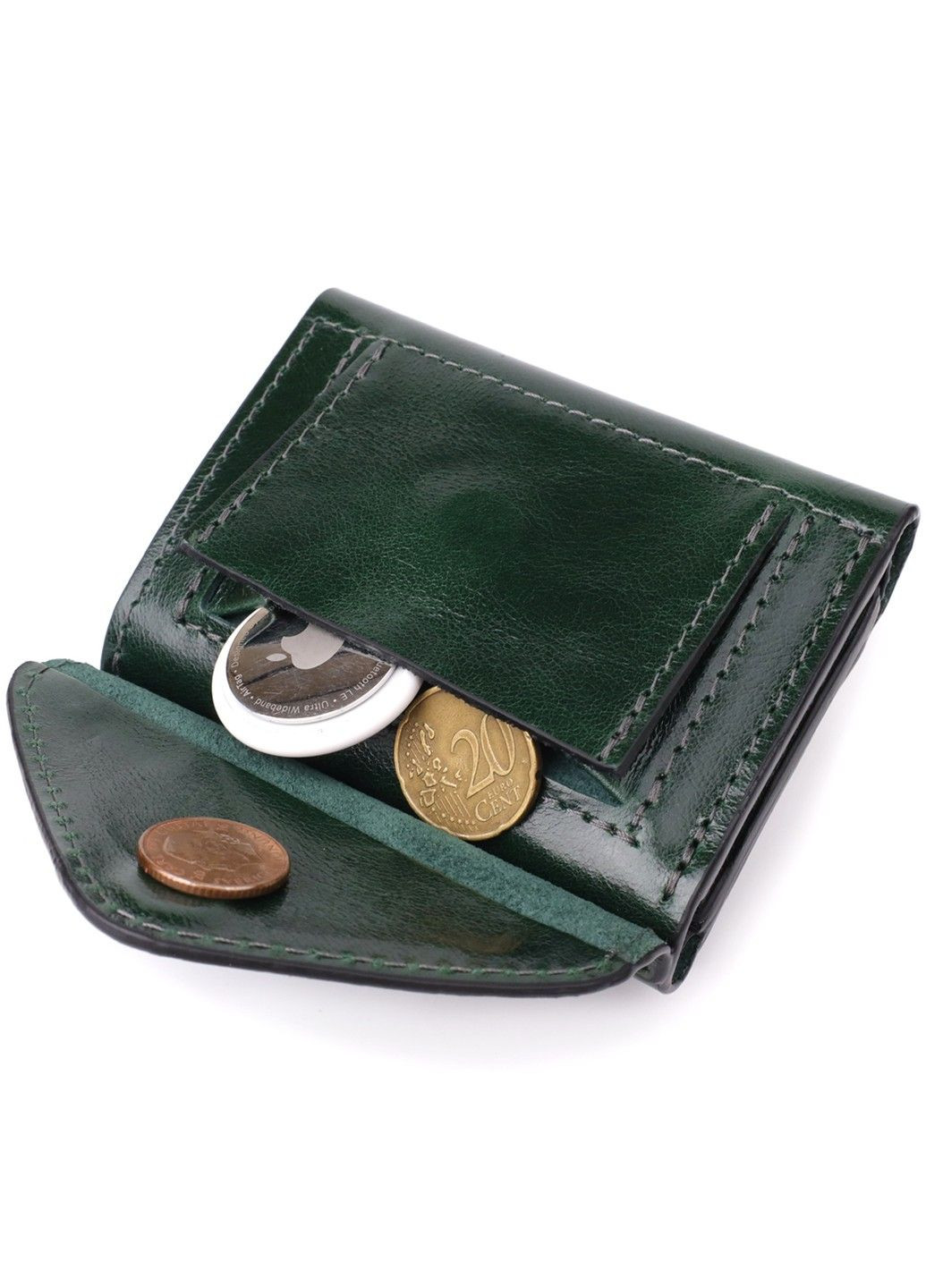 Отменный кошелек в три сложения из натуральной гладкой кожи 22944 Зеленый Grande Pelle (330642794)