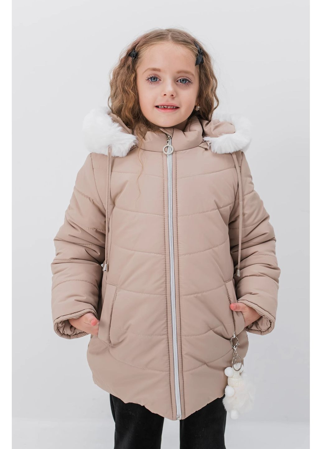 Бежевая зимняя зимняя детская куртка "оливия" для девочки с капюшоном denchik (dn-8463) Деньчик