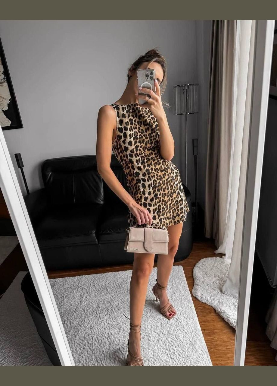 Темно-бежевое коктейльное платье женское Україна леопардовый