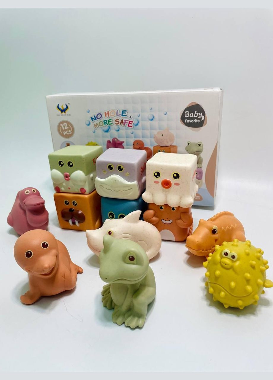 Кубики силиконовые игра для ванны Животные 12 предметов No Brand (328264722)