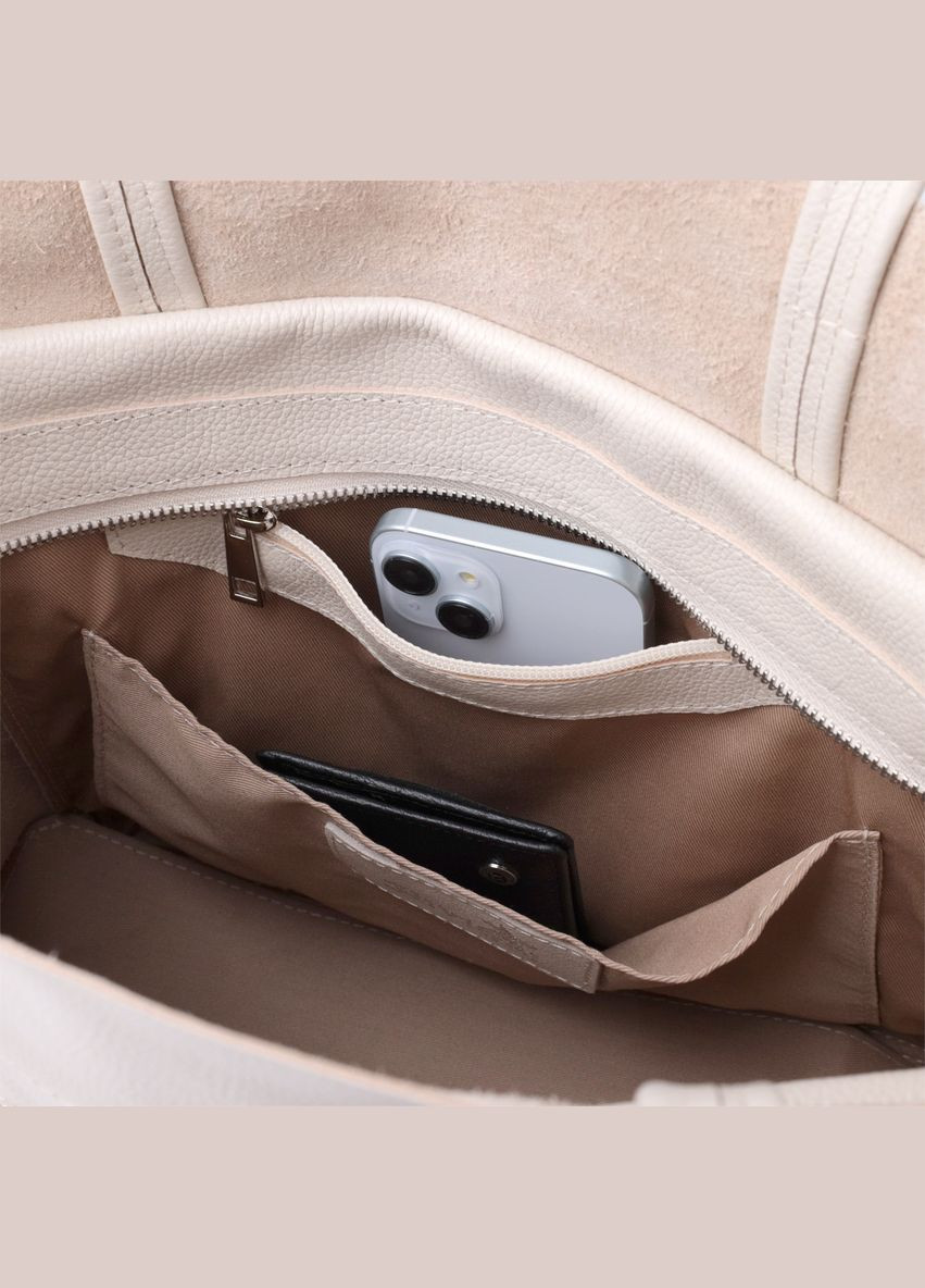 Містка сумка-шопер із натуральної шкіри бежева 22843 Shvigel (329195183)