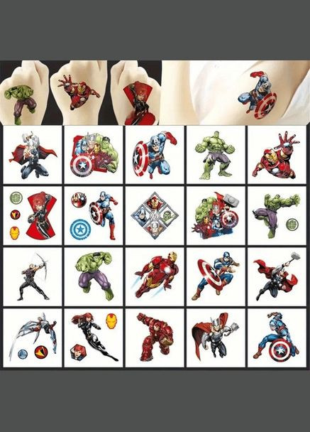 Набор временных татуировок "Супергерои мини" superheroes-20-01 размер 5х5 см Fresh Tattoo (341029858)