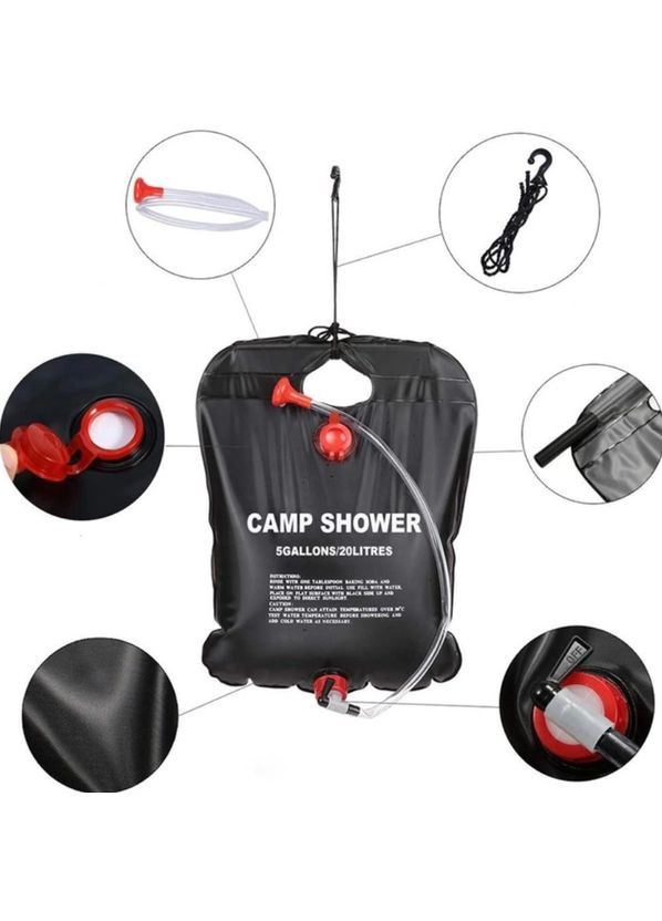 Туристичний портативний переносний літній душ 20 літрів Camp Shower умивальник для дачі та кемпінгу похідний мобільний Чорний No Brand (331146083)
