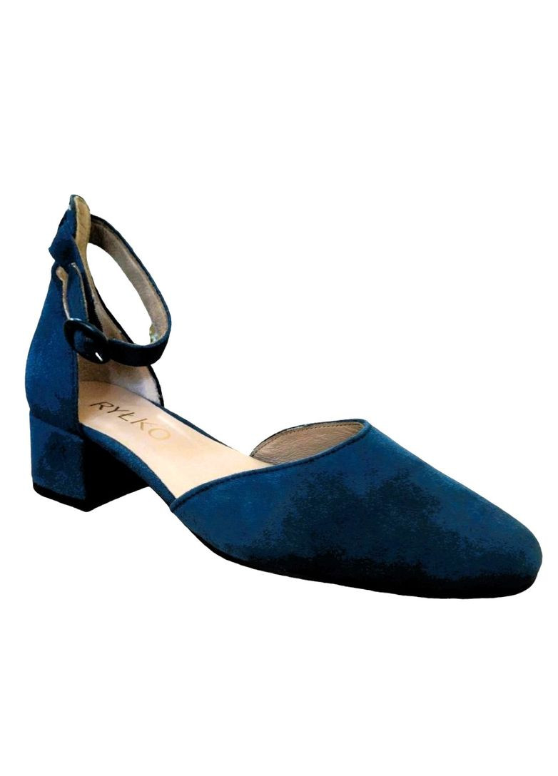 Синие босоножки замшевая кожа на среднем каблуке женские 36,5 (24 см ) синие Rylko с ремешком