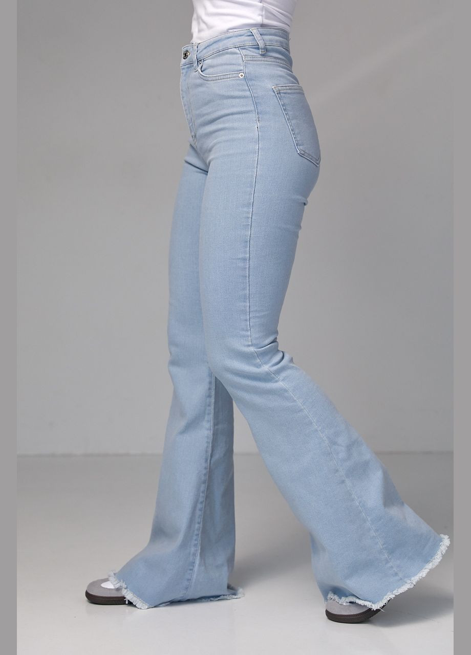 Женские джинсы-клеш с высокой посадкой - голубой Lurex - (282957670)