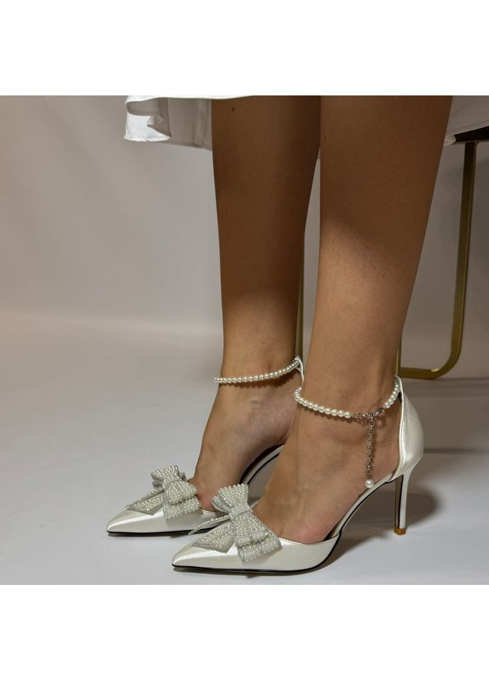 No Brand Женские туфли свадебные атласные и ремешком жемчуг и брошью 5,5 см. белый з текстиль, — (351394510)