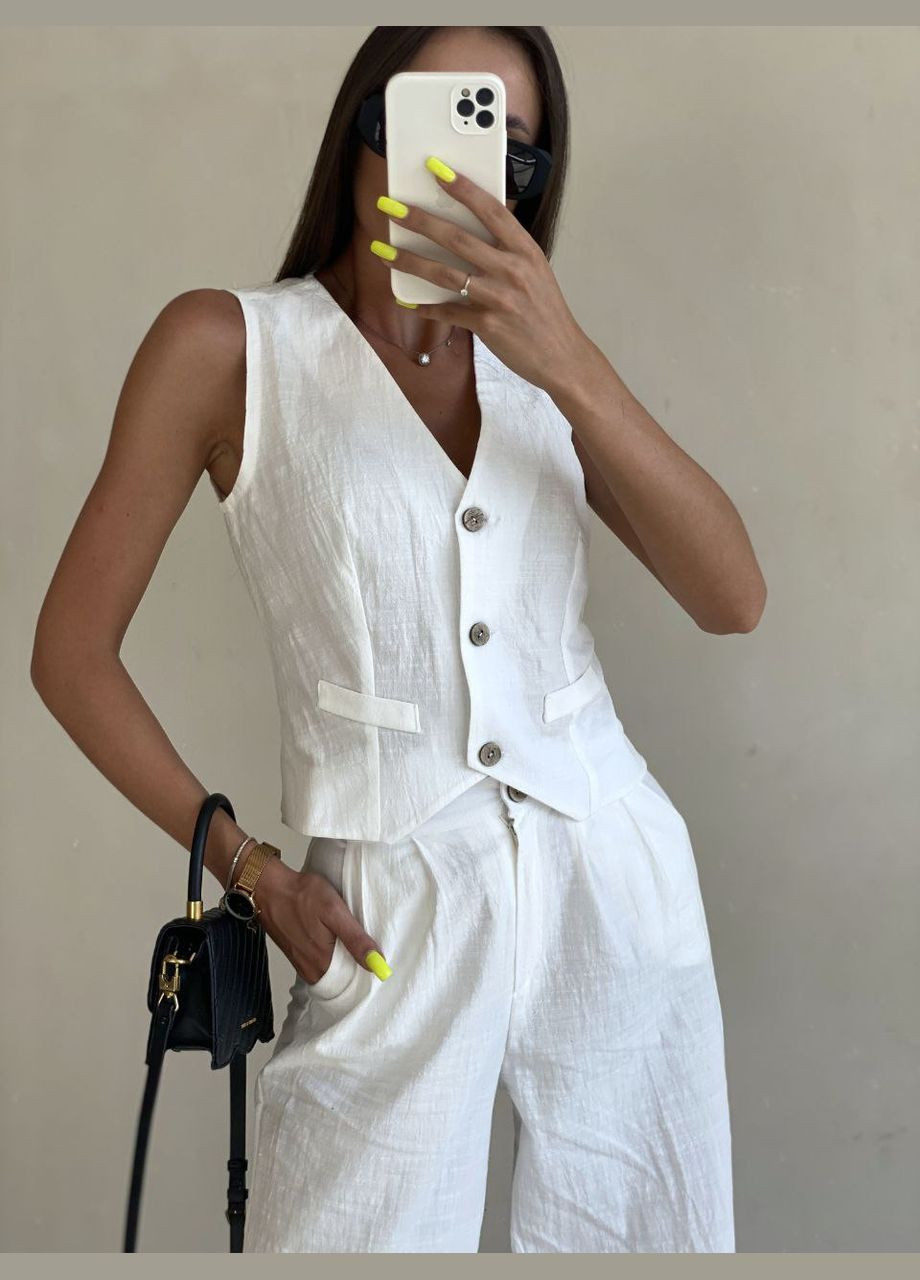 Жіночий лляний костюм двійка жилетка + палаццо MonCher (335031394)