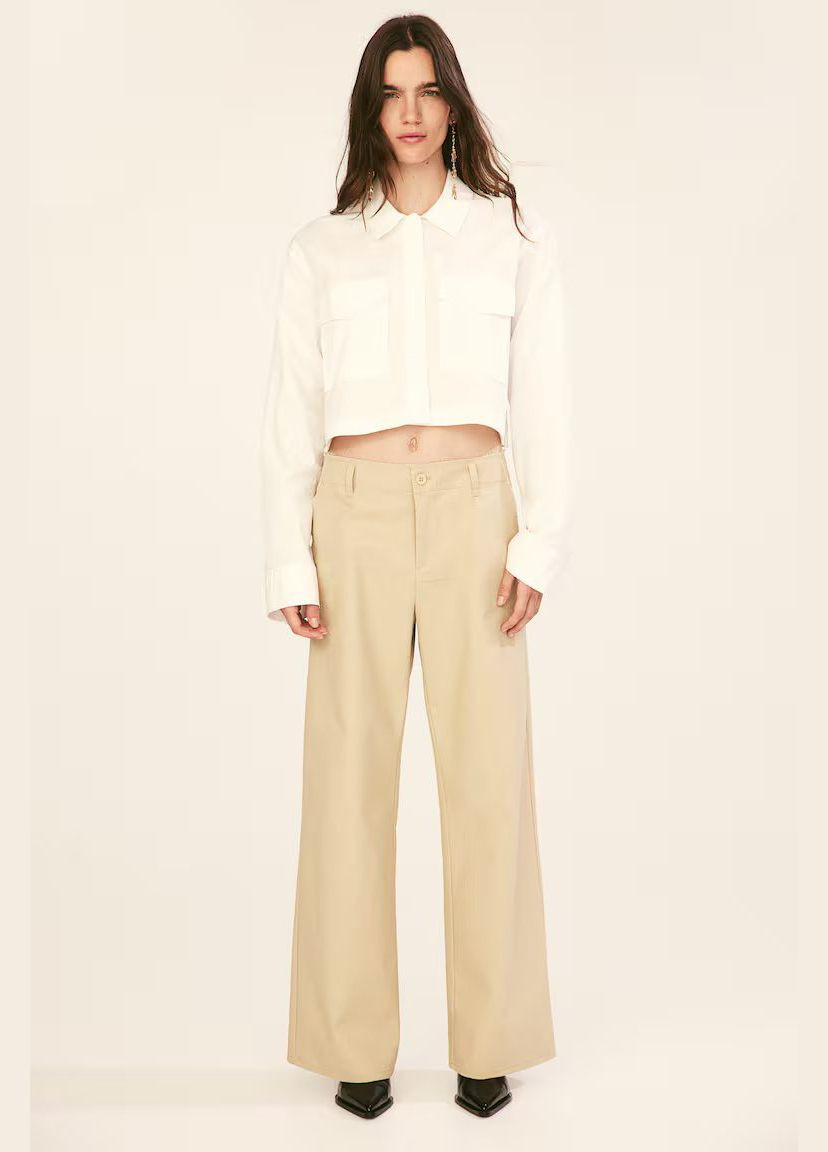 БРЮКИ ЖЕНСКИЕ БЕЖЕВЫЕ ЧИНОСЫ С НЕОБРАБЛЕНЫМИ КРАЯМИ -32 H&M (339620438)