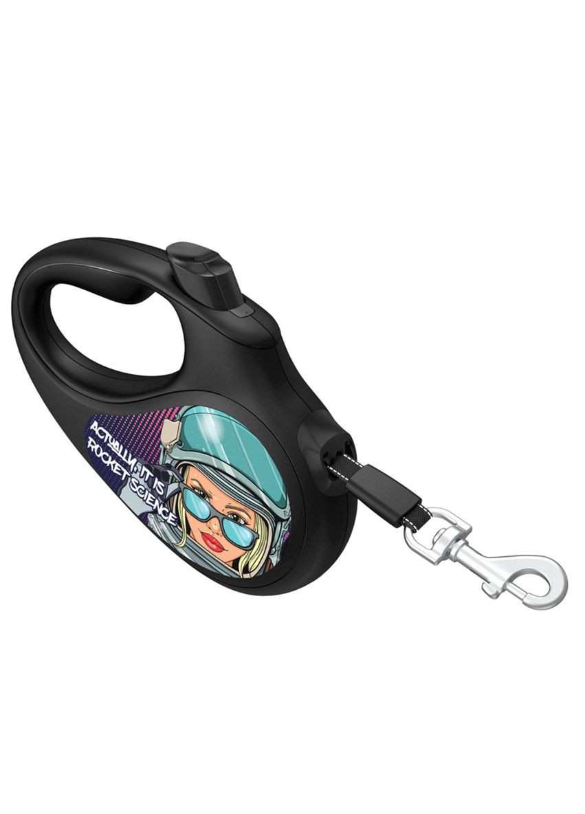 Повідець-рулетка для собак R-leash "Космос. Ракетобудування "світловідбивна стрічка M до 25 кг 5 м Чорний WAUDOG (279565709)