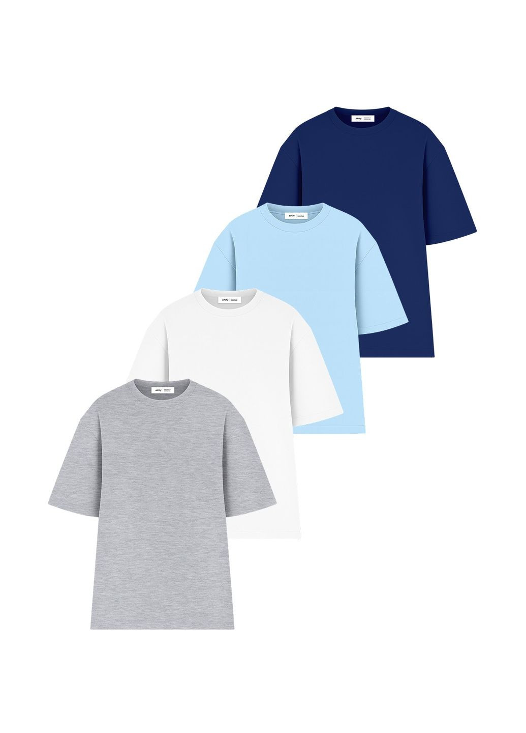 Комбінована набір оверсайз футболок чоловічих 4шт, сірий меланж/білий/блакитний/темно-синій (u0104m-4pack2) з коротким рукавом RAY Oversize