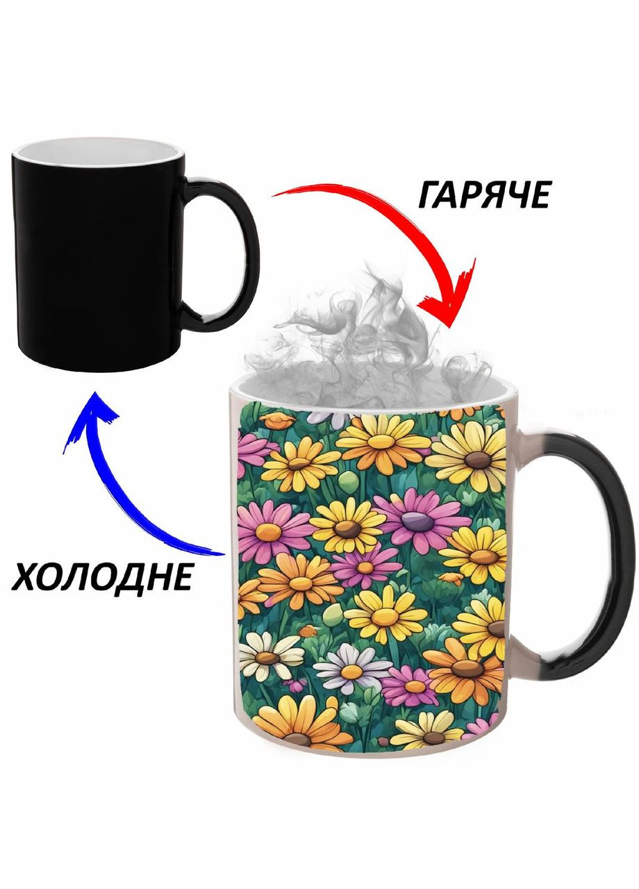 Чашка хамелон (кружка, чашка) Цветы #0009 Черная 330 мл No Brand (323471130)