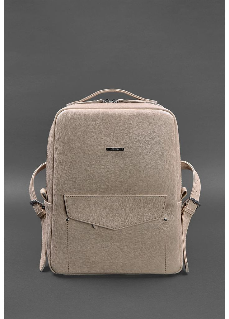 Шкіряний жіночий міський рюкзак на блискавці Cooper світло-бежевий флотар BlankNote (348359199)
