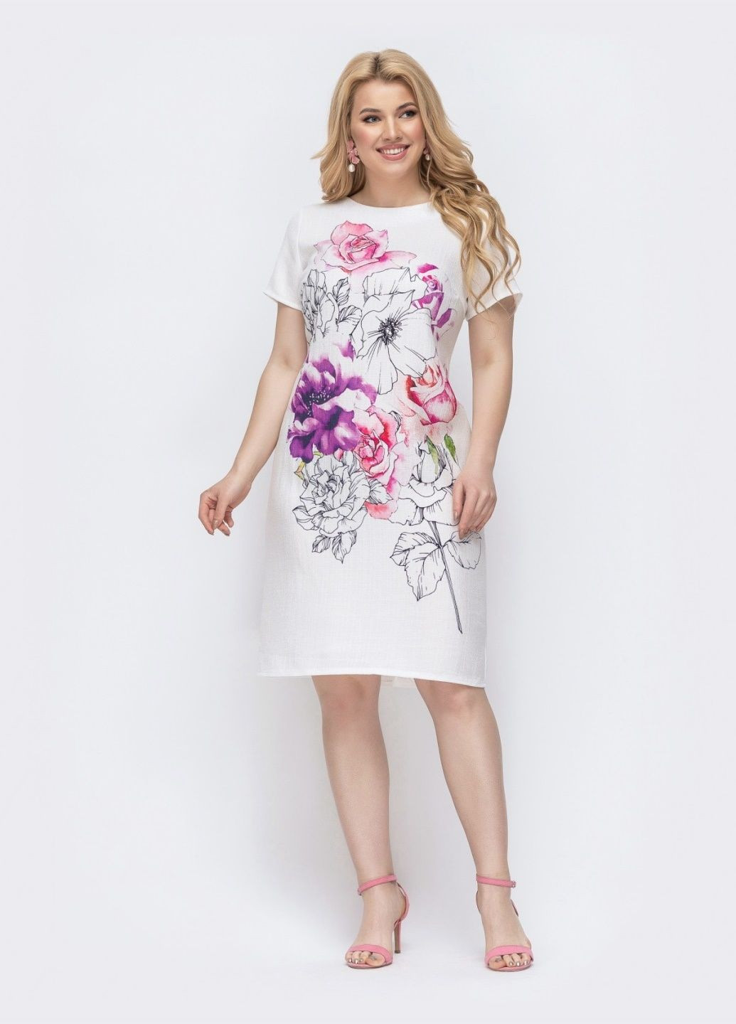 Молочное кэжуал белое платье-футболка большого размера с принтом Dressa с цветочным принтом