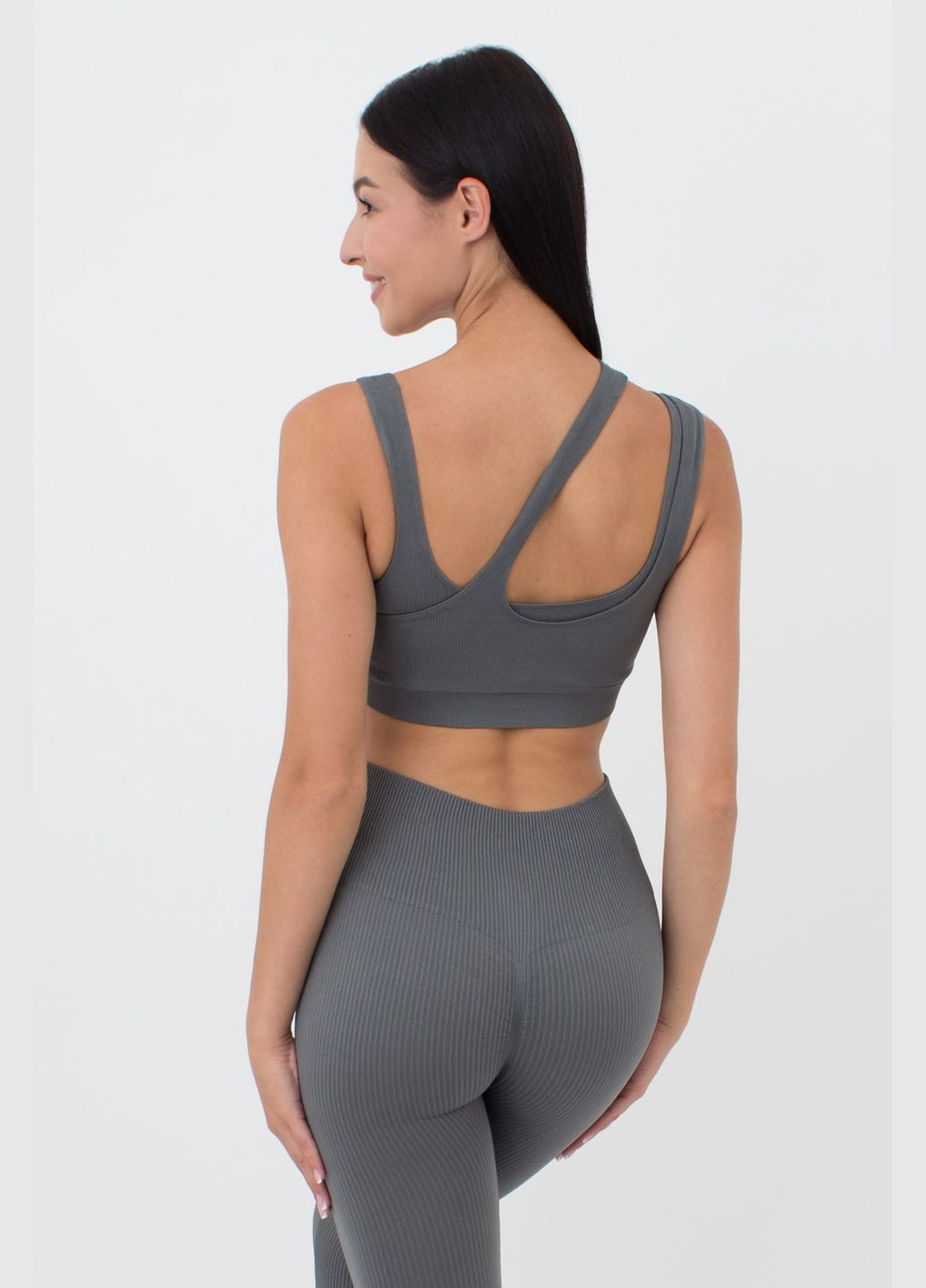 Безшовний топ в рубчик, XS-S, з асиметричними бретелями, сірий Giulia (325486184)
