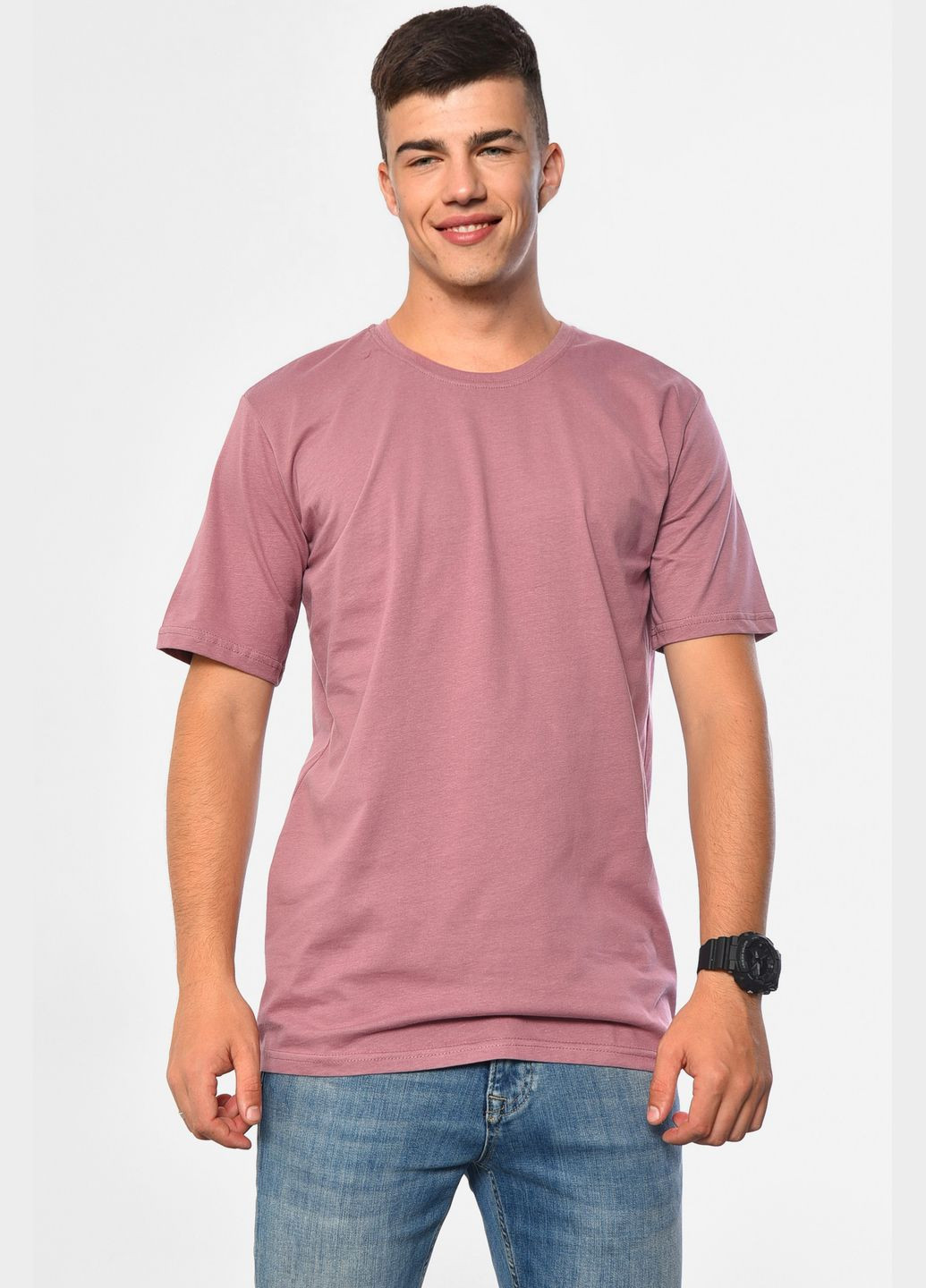 Рожева футболка чоловіча напівбатальна однотонна рожевого кольору Let's Shop