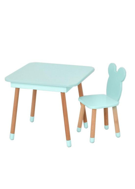 Столик зі стільцем "Ведмедик" 08-025B-BOX з ящиком, бірюзовий No Brand (330017658)
