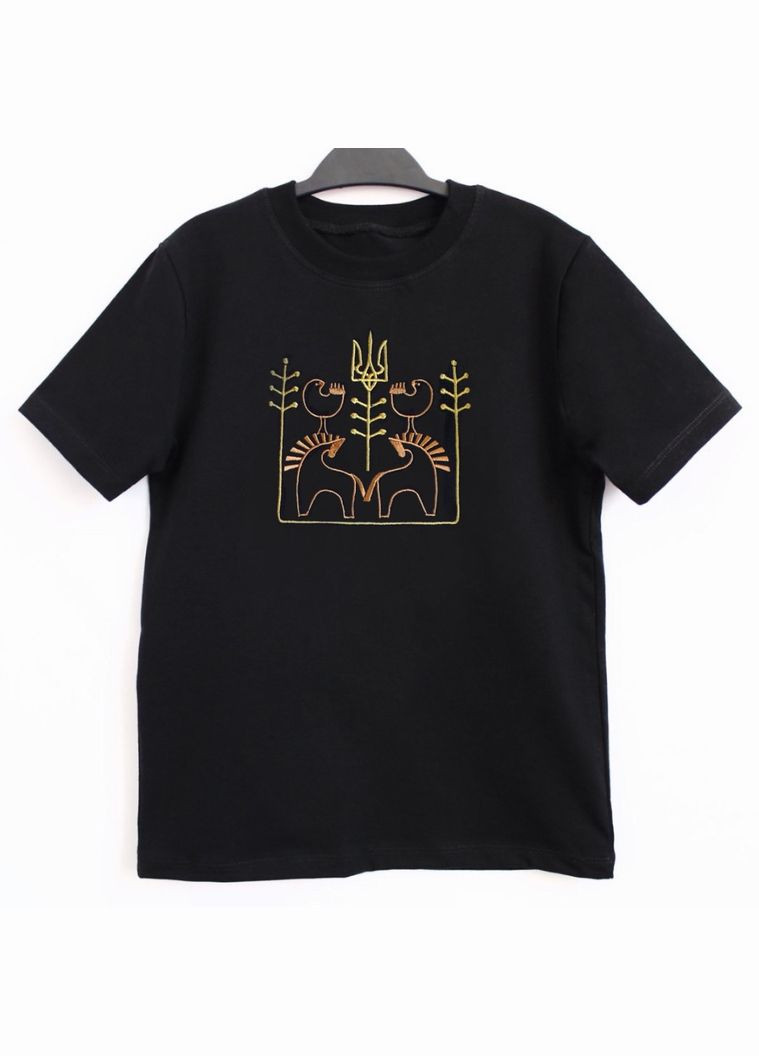 Чорна літня футболка дитяча з патріотичною вишивкою воля хлопчику Ladan