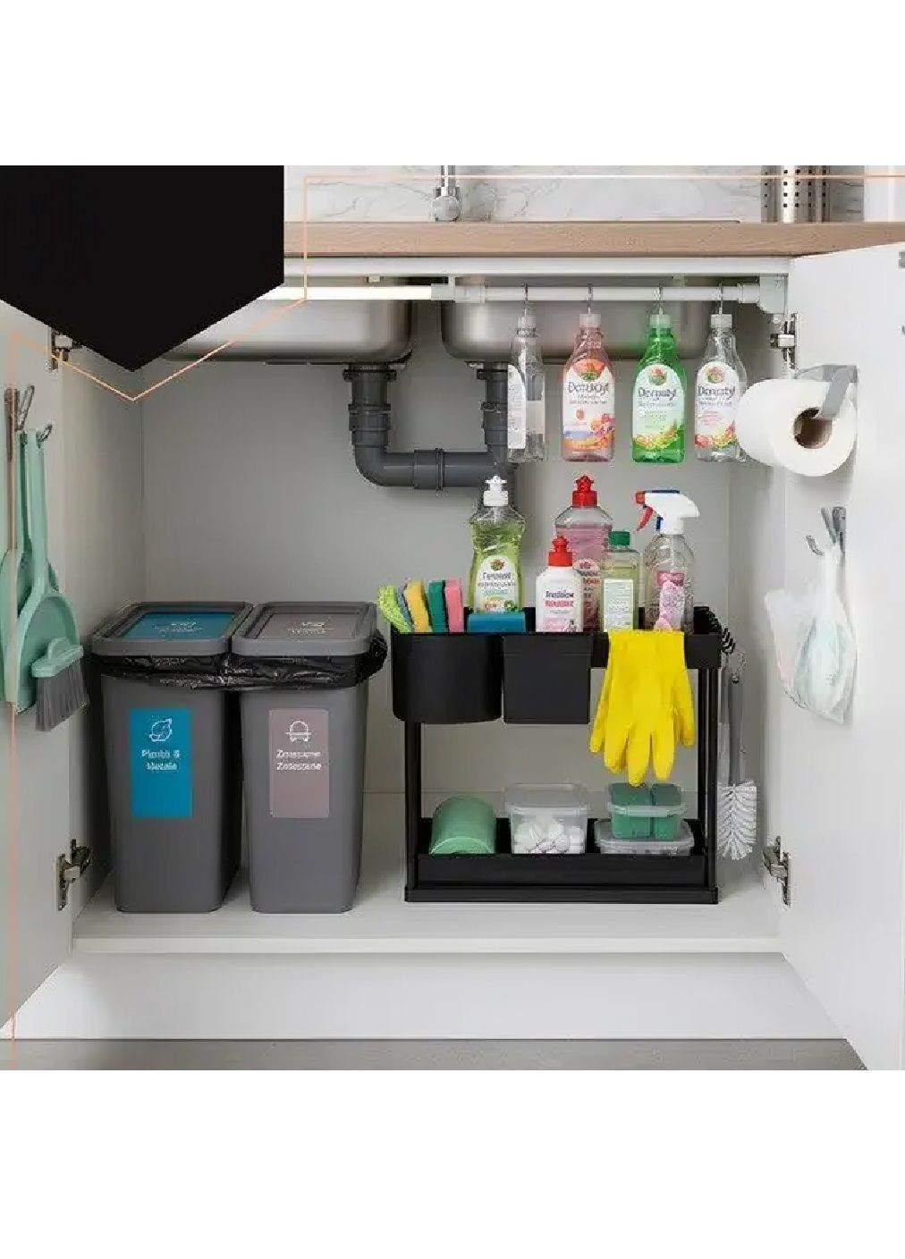 Органайзер дворівневий металевий висувний під мийку для кухні ванної комори (482228-Prob) Чорний Unbranded (372111217)