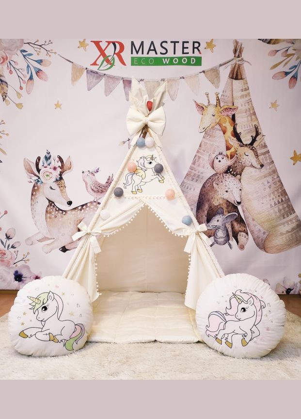 Палатка Вигвам для детей Веселые единороги на молочному Полный комплект! No Brand (316256807)