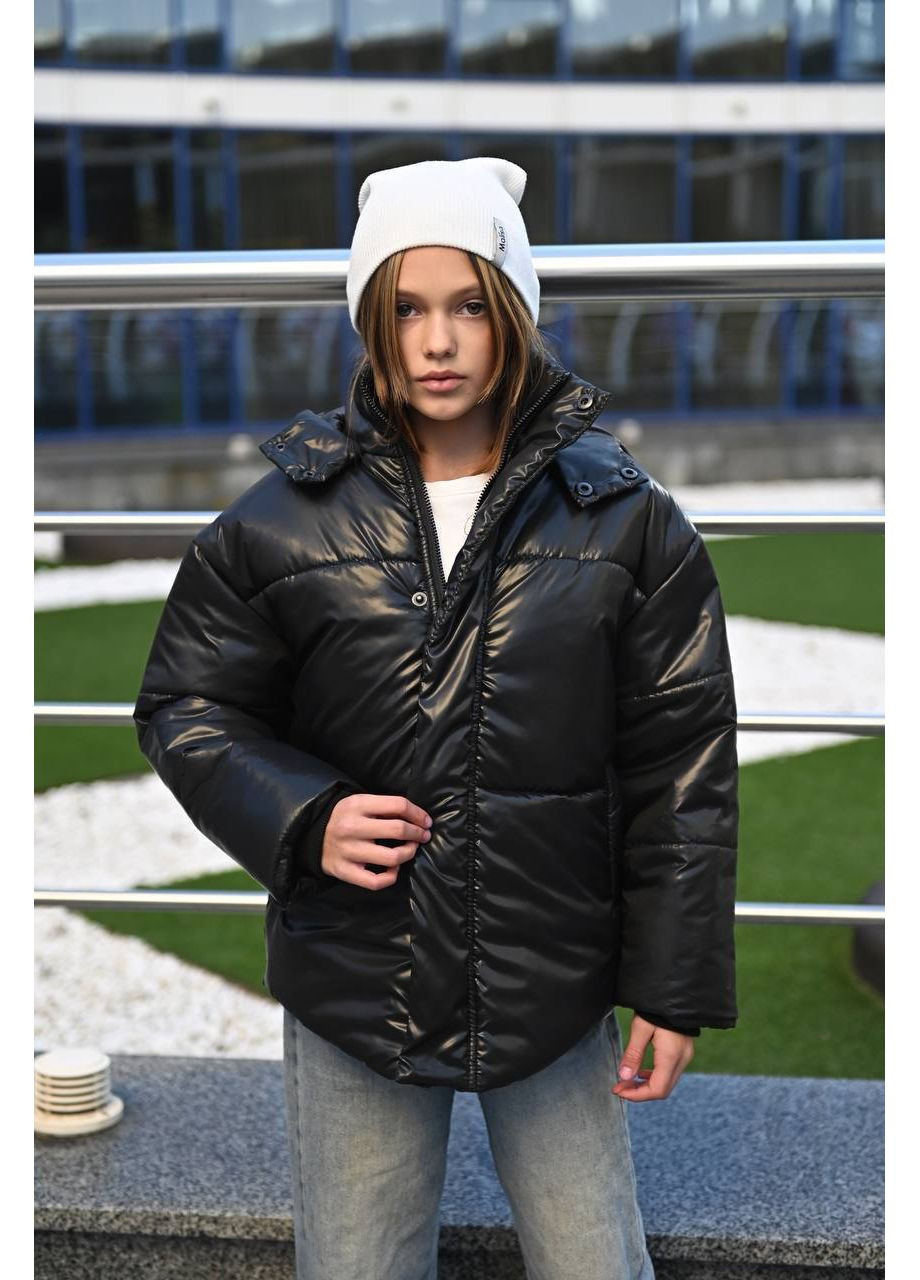 Чорна зимня трендова підліткова куртка оверсайз — замір в описі GD/GL Модний простір