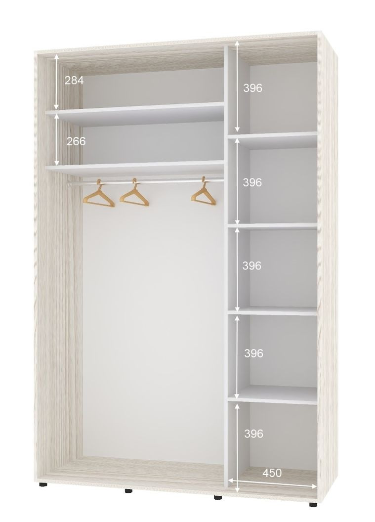 Шкаф-купе двухдверный Комфорт Мебель 160*60*210 см Дуб Беленый ДСП + Зеркало Стандарт Комфорт Меблі (360457168)