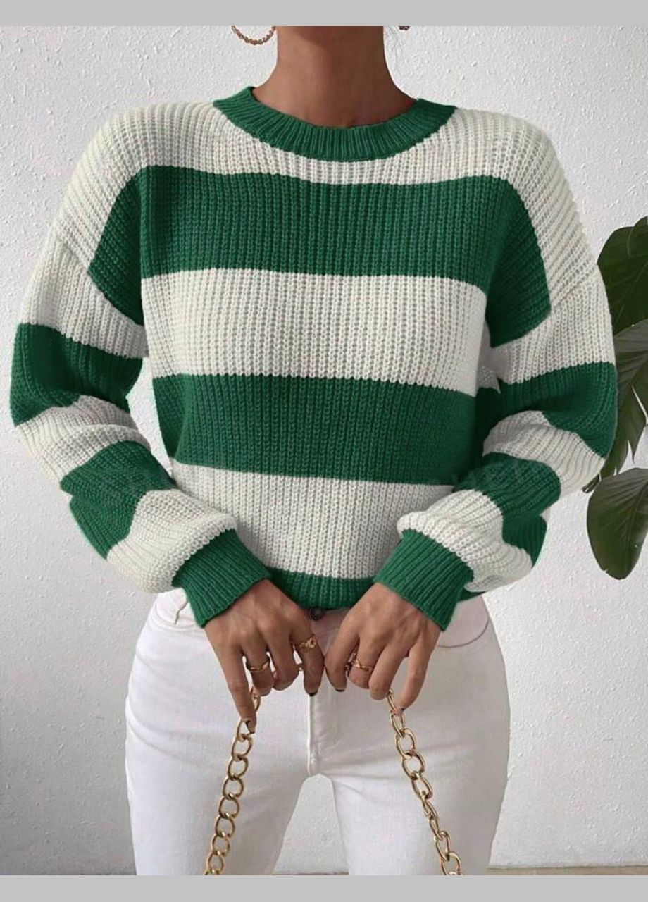 Зеленый свитер в полоску ao152 No Brand